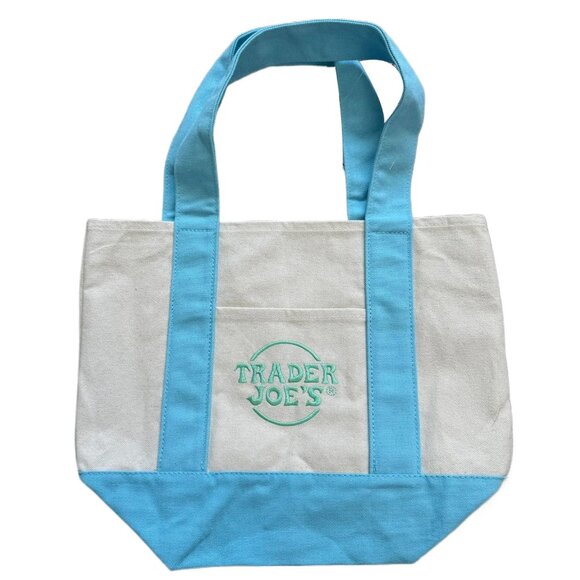 Trader Joe's Mini Pastel Blue Canvas Tote Bag, Baby Blue TJ's Mini Bag - Picture 1 of 2